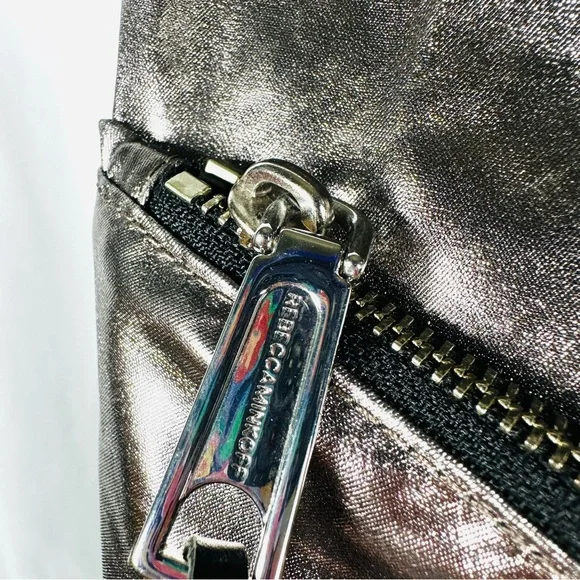 Rebecca Minkoff Julian Backpack Metallic Foil Leather Gunmetal Silver - Picture 11 of 14